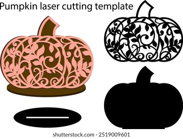 Pumpkin laser cutting template on stand for thanksgiving, fall holidays, vector lace floral pumpkin