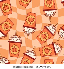 Pumpkin Latte Autumn Seamless Pattern