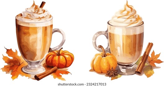 Pumpkin Latte clipart, isolated vector illustration.
