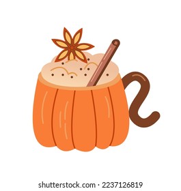Pumpkin latte coffee. Autumn food and drinks, tasty sweet desserts, seasonal flavored products. Autumn