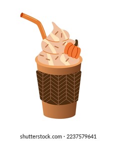 Pumpkin latte coffee. Autumn food and drinks, tasty sweet desserts