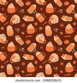 pumpkin latte seamless pattern autumn illustration