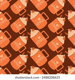 pumpkin latte seamless pattern with cinnamon and anise autumn illustration