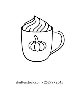 Pumpkin latte, simple vector coffee doodle. 