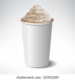 Pumpkin latte vector illustration. Blank cup of coffee.