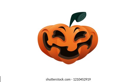 The pumpkin is laughing. Cartoon flat volumetric halloween holiday symbol for design decoration. Isolated object on white background.