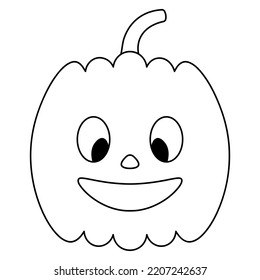 Calabaza. Riéndose de la expresión facial. Ilustración vectorial. Esquema sobre un fondo blanco aislado. Estilo Doodle. Esbozo. Símbolo de Halloween. Bonita mueca. 