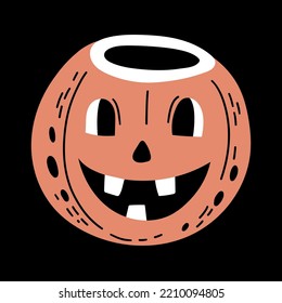 Pumpkin Laughing Head. Hand Drawn Halloween Illustration