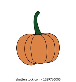 Kürbis, Blätter, Akkorn, Pilze.  Vectordoodle-Element. Zum Druck auf Papier, Verpackung, Webbanner, Grußkarten. Herbst Thanksgiving Tag Frohe Halloween Party. Wald. Vegatare Ernährungszeichen.
