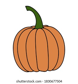 Pumpkin, leaf, acorn, mushroom.  Vector doodle element. For printing on paper, package, web banners, greeting cards. Autumn Thanksgiving day Happy Halloween party. Forest. Vegatarian food symbols.
