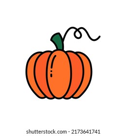 Pumpkin with leaf filled color icon. linear style sign for mobile concept and web design. Pumpkin vegetable filled color vector icon. Harvest symbol, logo illustration. Vector graphics