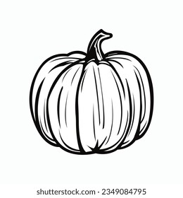 Pumpkin with leaf line icon. Harvest symbol, logo. Halloween concept. Isolated vector illustration.