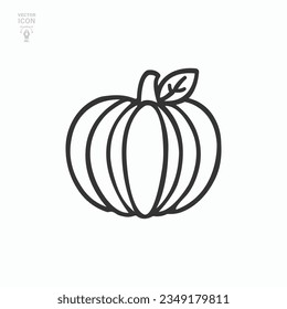 Pumpkin with leaf line icon. Harvest symbol, logo. Halloween concept. Isolated vector illustration.