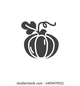Pumpkin with leaf vector icon. filled flat sign for mobile concept and web design. Pumpkin vegetable glyph icon. Symbol, logo illustration. Vector graphics
