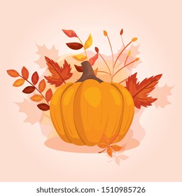 pumpkin with leafs of autumn
