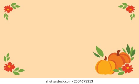 Pumpkin and leaves autumn background, vector illustration, hand drawn design postcard holiday, ink, sketch 