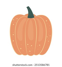 Pumpkin and leaves. Fall floral arrangement with colorful pumpkin. Hand drawn flat style. Seasonal harvest and Halloween Illustration