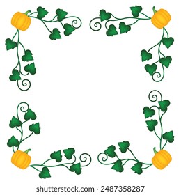 Pumpkin Leaves Frame on White. Agriculture and vegetable harvest concept vector