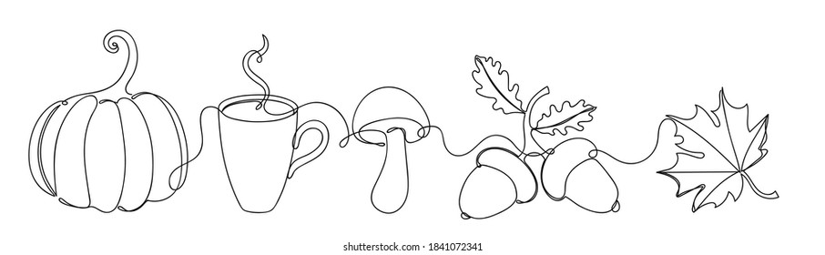 Pumpkin and leaves in a linear style. 