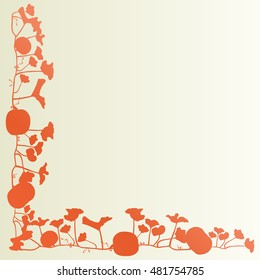 Pumpkin leaves plant vintage vector background orange corner decoration card illustration