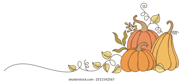 Calabaza con la Ilustración vectorial de las hojas aislada en el fondo blanco.
