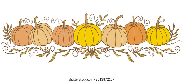 calabaza con hojas, Ilustración vectorial de calabaza conveniente para acción de gracias, halloween, otoño, diseño de la temporada de otoño, Vector eps