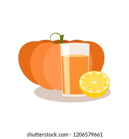 pumpkin and lemon juice. The icons set. Drink with the taste of lemon in the glass. Vector illustration.