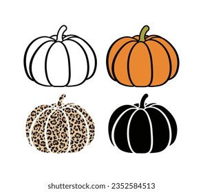 Pumpkin with Leopard Print, Simple Pumpkins Silhouette Outline