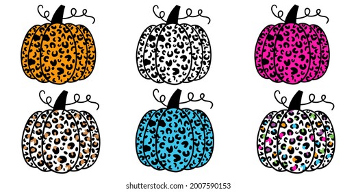 Pumpkin Leopard. Pumpkins set. Happy Halloween. Vector illustration. Isolated on white background. Good for posters, t shirts, postcards.
