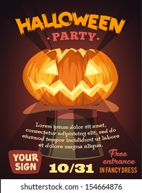 Pumpkin lightening head. Halloween card\poster. Vector illustration.