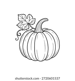 Ilustración del arte de la línea de la calabaza con la hoja para el otoño y el libro para colorear de halloween