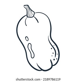 Pumpkin line art . Vector illustration with doodles on the theme of cozy autumn.A cute element for greeting cards, posters, stickers and seasonal design. Isolated on a white background.