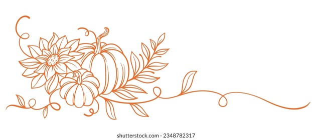 Ilustración vectorial de la línea de calabaza, acción de gracias, diseño de elementos de halloween