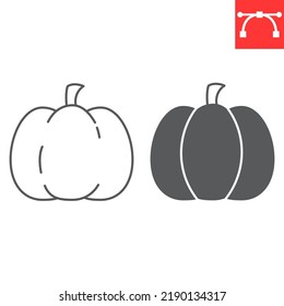 Pumpkin line and glyph icon, thanksgiving and vegetarian, pumpkin vector icon, vector graphics, editable stroke outline sign, eps 10.