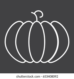 Pumpkin line icon, fruit and vegetable, vector graphics, a linear pattern on a black background, eps 10.