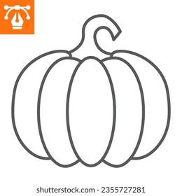 Icono de línea de calabaza, icono de estilo de contorno para sitio web o aplicación móvil, tanques y verduras, icono de vector de calabaza, ilustración vectorial simple, gráficos vectoriales con trazos editables.