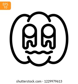 Pumpkin line icon, outline vector sign, linear style isolated on white. Halloween holiday symbol, logo illustration. Editable stroke