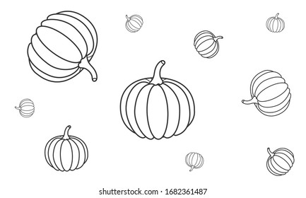 Pumpkin line on white background. Silhouette retro icon for print, banner, poster, card. Flat design style. Vegetable organic pumpkin. Vector illustration