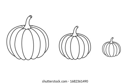 Pumpkin line on white background. Silhouette retro icon for print, banner, poster, card. Flat design style. Vegetable organic pumpkin. Vector illustration