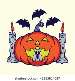 pumpkin and little ghost vector art