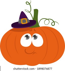 Pumpkin with a little hat, illustration, vector on a white background.