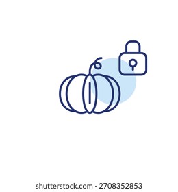 Pumpkin and lock. Safe food storage and farming. Pixel perfect, editable stroke vector icon