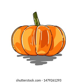 Pumpkin logo. Hand drawn design.  White isolated background