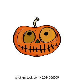 Pumpkin logo icon sign Sewn mouth surgical suture Halloween symbol emblem element Hand drawn Cartoon cute funny design Abstract children's style Fashion print clothes greeting invitation card banner