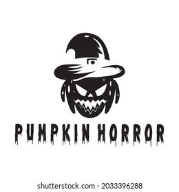 pumpkin logo illustration halloween horror hat vector design