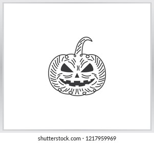 Pumpkin logo template. modern pumpkin with a creepy face on white background