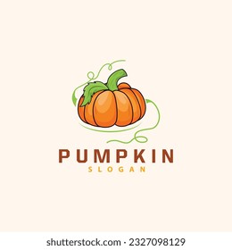 Pumpkin Logo, Pumpkin Vector, Healthy Vegetable Fruit Farmer, Premium Simple Hallowen Fruit Design, Brand Label Symbol Illustration