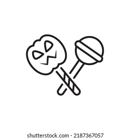 Ilustración de diseño del icono de contorno del vector Lollipop de calabaza. Símbolo de Halloween sobre fondo blanco archivo EPS 10