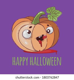 PUMPKIN LOOK Halloween Funny Flat Design Cartoon Hand Drawn Vector Illustration Set For Print