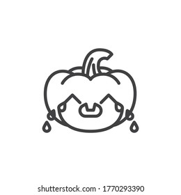 Kürbis Louly Cry Face Emoji Linie Symbol. lineares Stilzeichen für mobiles Konzept und Webdesign. Unglücklicher Kürbis Emoticon Umriss Vektorsymbol. Symbol, Logo-Illustration